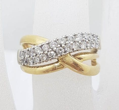 14ct Yellow Gold Wide Weaved Design Diamond Ring