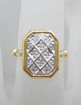 9ct Yellow Gold Diamond Rectangular Cluster Ring