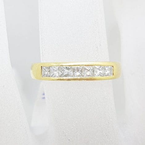 18ct Yellow Gold Channel Set Princess Cut / Square Diamond Ring - Band / Wedding Band / Eternity Ring