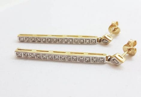 9ct Yellow Gold Long Diamond Line Drop Earrings