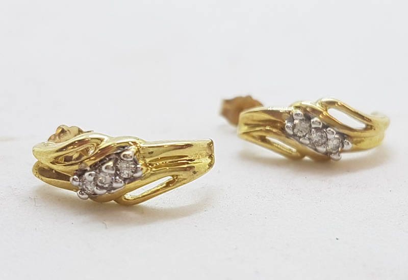 10ct Yellow Gold Diamond Ornate Stud Earrings
