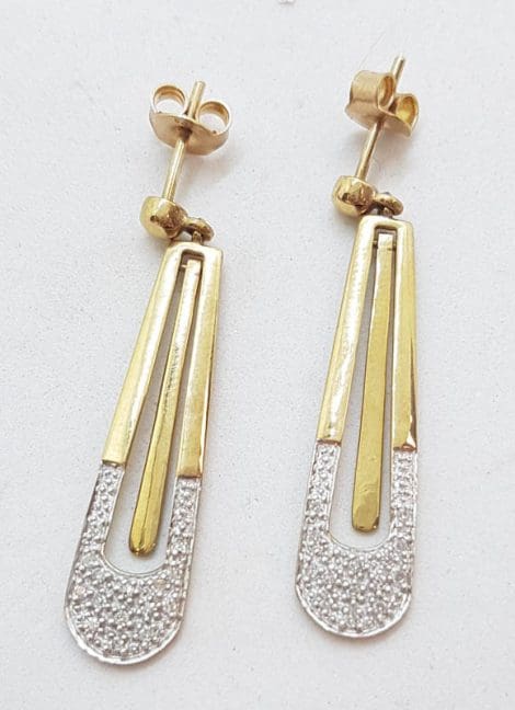 9ct Yellow Gold Long Diamond Drop Earrings