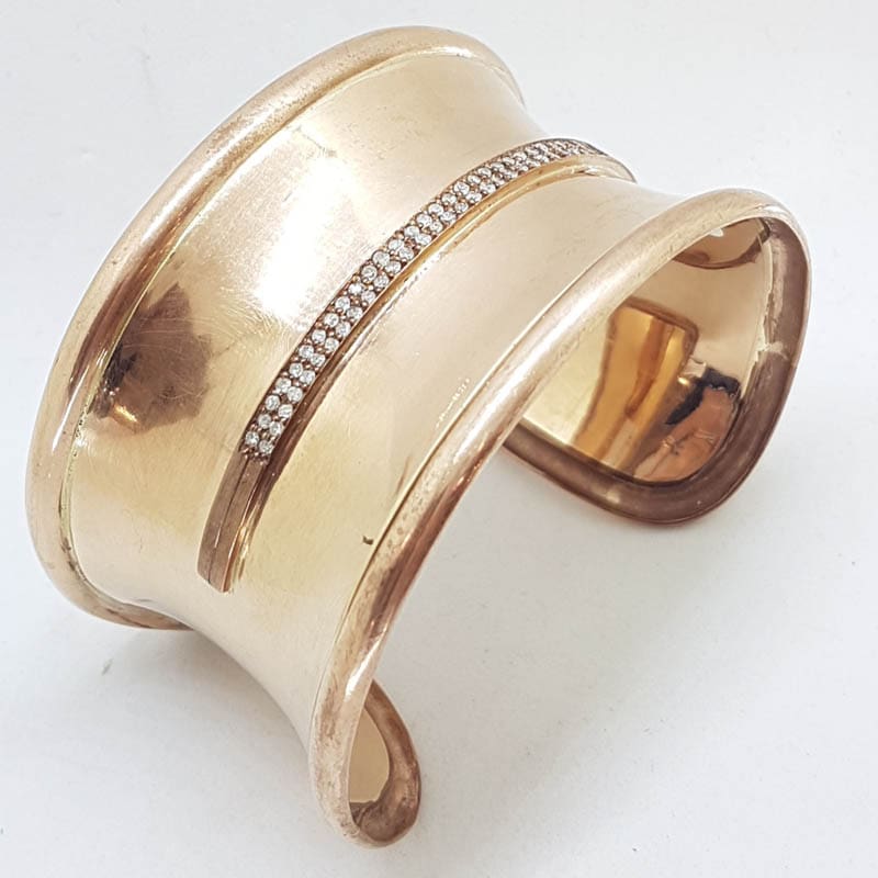 9ct Rose Gold Handmade Very Wide Diamond Cuff Bangle