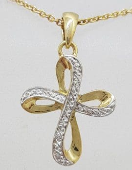 9ct Yellow Gold Diamond Crucifix / Cross Pendant on 9ct Chain - Twist
