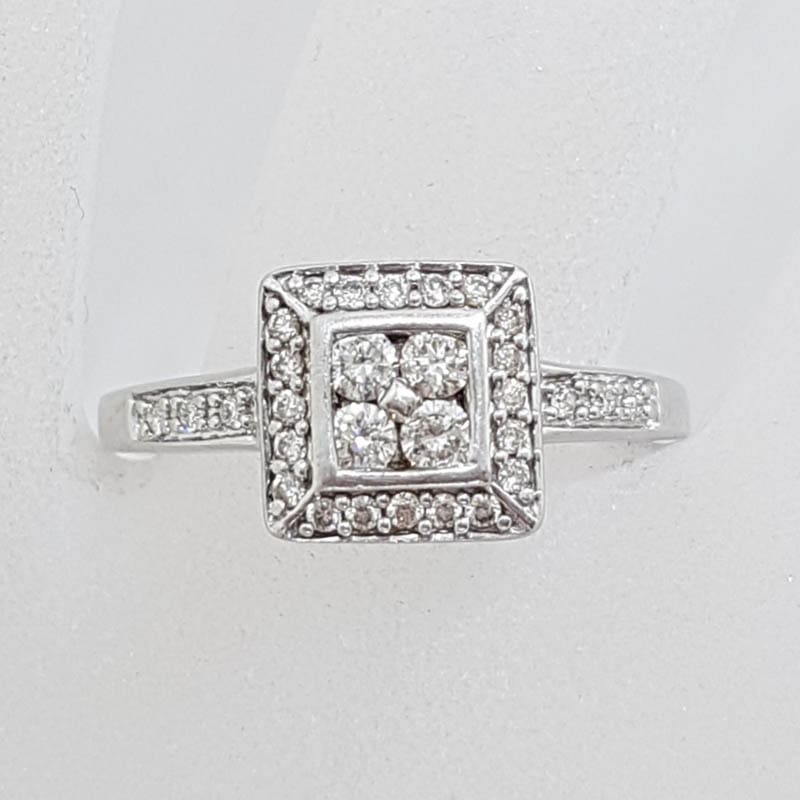 9ct White Gold Square Cluster Diamond Ring