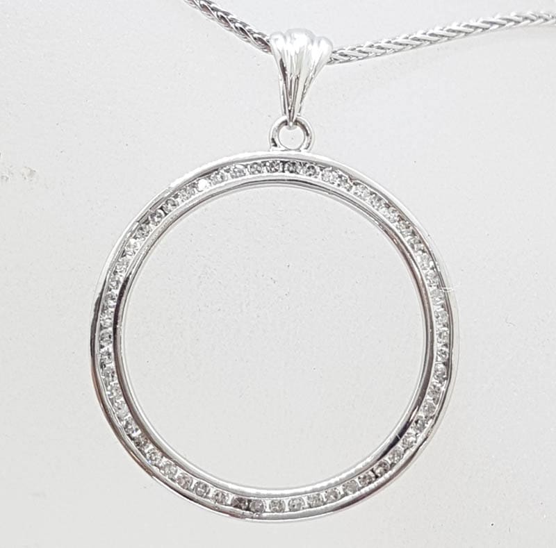 9ct White Gold Channel Set Circle / Round Diamond Pendant on 9ct Chain