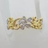 9ct Yellow Gold Ornate Filigree Floral Design Wide Diamond Ring / Band