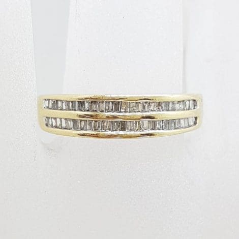 9ct Yellow Gold Channel Set 2 Row Diamond Band Ring / Wedding Band / Eternity Ring
