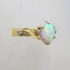 18ct Yellow Gold Solid Oval Opal with Two Diamond Ring