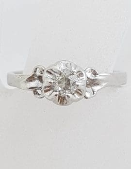 18ct White Gold Round Solitaire Diamond in Ornate Setting Ring - Antique / Vintage - Engagement Ring / Dress Ring