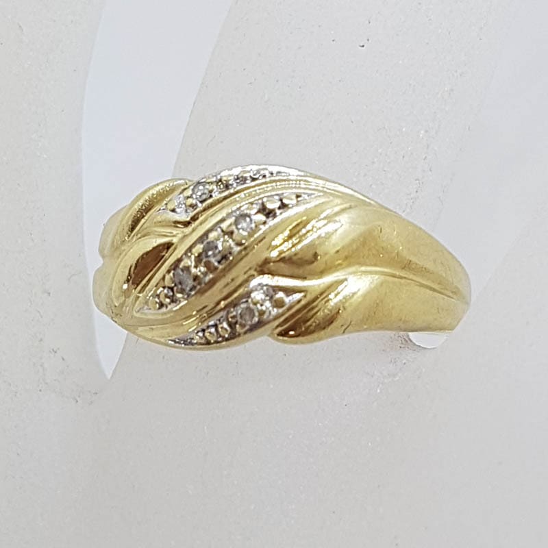 9ct Yellow Gold Wide Diamond Flat Weave Pattern Ring