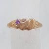 9ct Rose Gold with Amethyst Two Hearts Signet Ring
