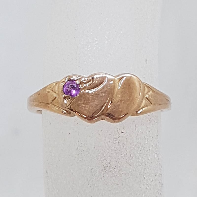 9ct Rose Gold with Amethyst Two Hearts Signet Ring