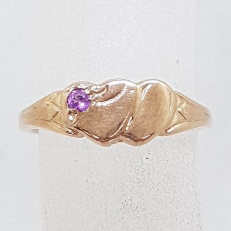 9ct Rose Gold with Amethyst Two Hearts Signet Ring