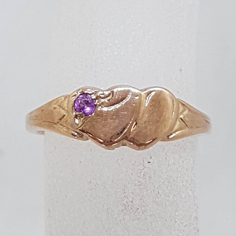 9ct Rose Gold with Amethyst Two Hearts Signet Ring