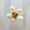 18ct Yellow Gold Pearl and Ruby Flower Cluster Ring