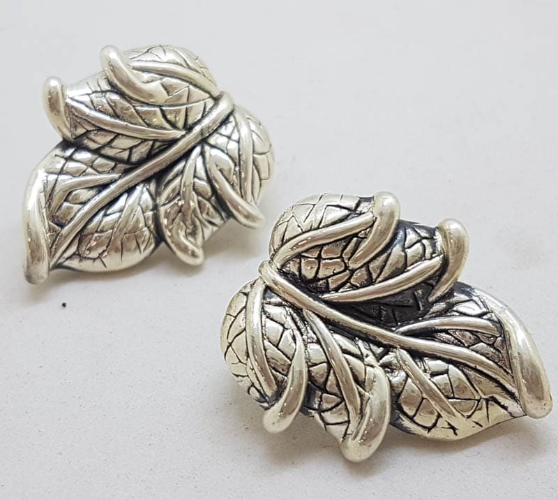 20210601_124009 Sterling Silver Large Leaf Shape Stud Earrings