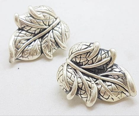 Sterling Silver Large Leaf Shape Stud Earrings