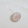 Sterling Silver Oval Pink Mother of Pearl with Cubic Zirconia Pendant on Silver Chain