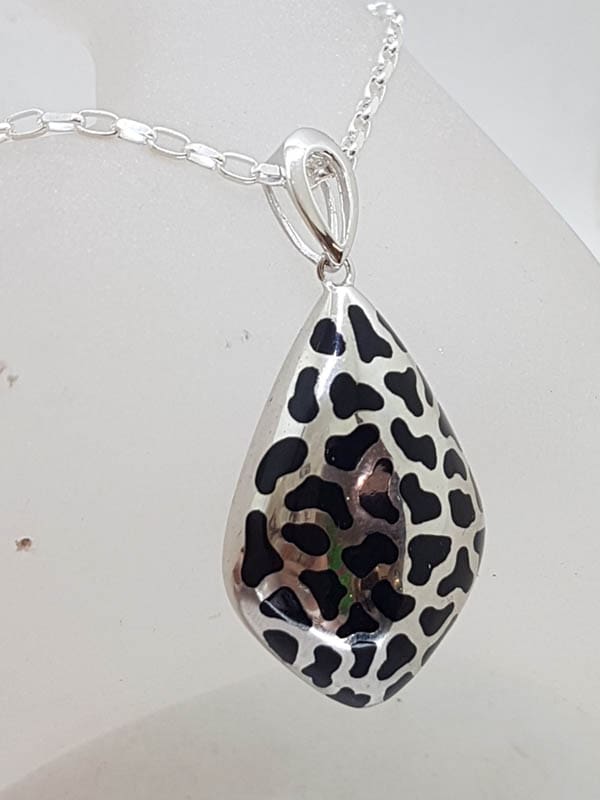 Sterling Silver Black Resin Pendant on Silver Chain