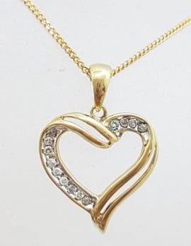 9ct Yellow Gold Diamond Heart Pendant on Gold Chain