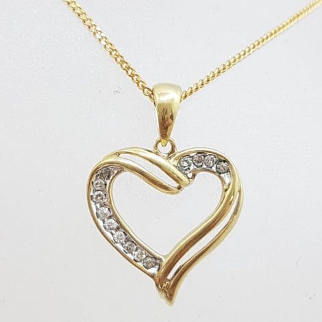 9ct Yellow Gold Diamond Heart Pendant on Gold Chain