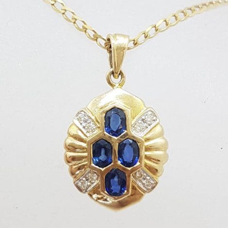 18ct Yellow Gold Stunning Natural Blue Sapphire with Diamond Pendant on Gold Chain