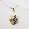 18ct Yellow Gold Stunning Natural Blue Sapphire with Diamond Pendant on Gold Chain