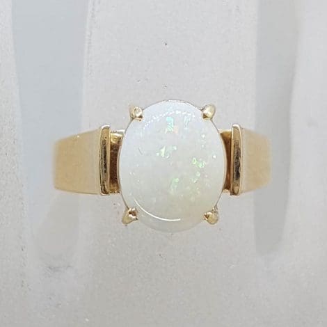9ct Yellow Gold Solid White Opal Claw Set Ring - Antique / Vintage