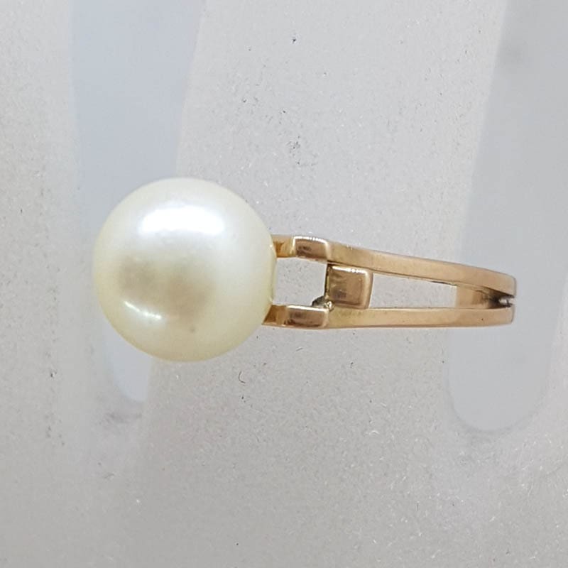 9ct Yellow Gold Natural Pearl Open Band Style Ring - Antique / Vintage