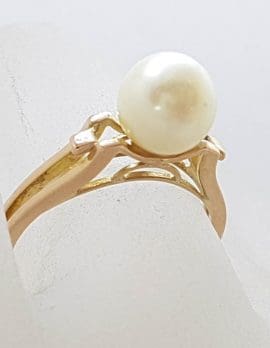 9ct Yellow Gold Natural Pearl Open Band Style Ring - Antique / Vintage