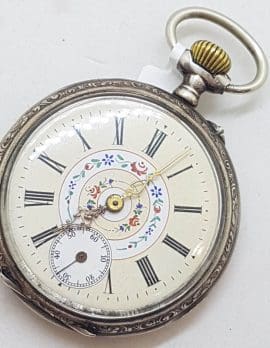 Sterling Silver Beautiful Ornate Fob Watch / Pocket Watch with Floral Motif - Antique / Vintage