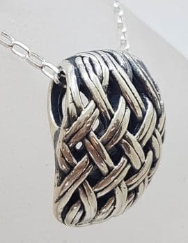Sterling Silver Large Weaved / Plaited Design Pendant on Silver Chain