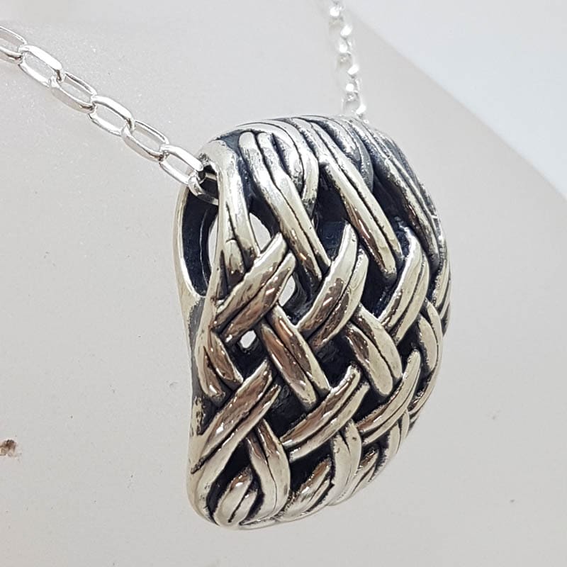 20210601_131747 Sterling Silver Large Weaved / Plaited Design Pendant on Silver Chain