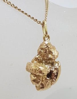 9ct Yellow Gold Poured Nugget Pendant on Gold Chain