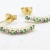 9ct Yellow Gold Natural Emerald and Diamond Half Hoop Earrings