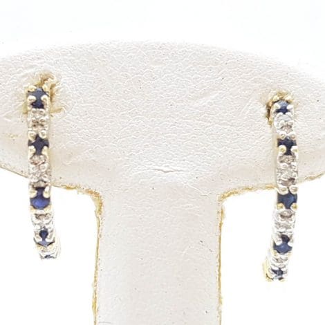 9ct Yellow Gold Natural Sapphire and Diamond Half Hoop Earrings