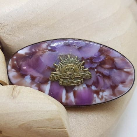 Large Oval Australian War Rising Sun Brooch Pin - Militaria Vintage / Antique
