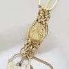 * SOLD * 9ct Yellow Gold Ornate Oval and Gate Link Design Heart Padlock Bracelet - Heavy - Antique / Vintage