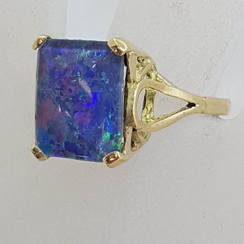 20210601_155704 9ct Yellow Gold Large Rectangular Opal Triplet Ring - Antique / Vintage