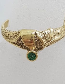9ct Yellow Gold Natural Emerald Unusual Shape Ring - Vintage