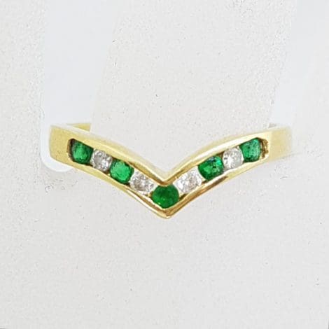18ct Yellow Gold Emerald and Diamond Wishbone Ring