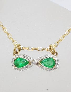 9ct Yellow Gold Natural Emerald and Diamond Infinity Pendant on Gold Chain