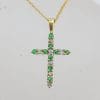 9ct Yellow Gold Natural Emerald and Diamond Crucifix / Cross Pendant on 9ct Chain