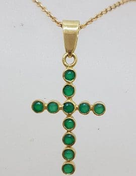 9ct Yellow Gold Natural Emerald Crucifix / Cross Pendant on 9ct Chain