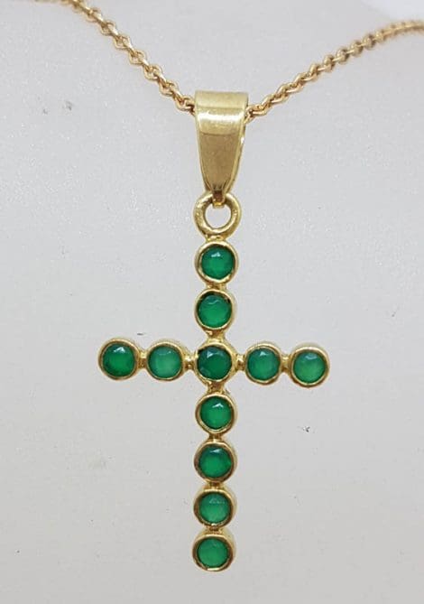 9ct Yellow Gold Natural Emerald Crucifix / Cross Pendant on 9ct Chain