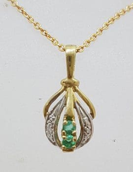 9ct Yellow Gold Natural Emerald and Diamond Pendant on Gold Chain