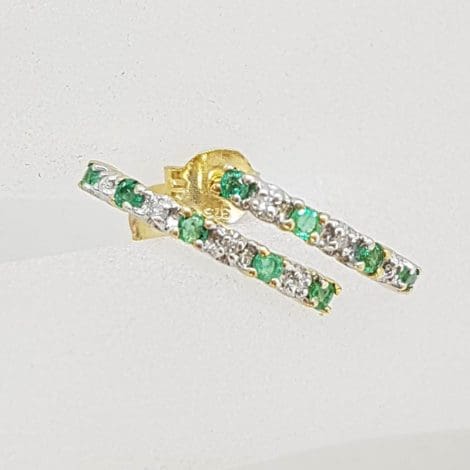 9ct Yellow Gold Natural Emerald and Diamond Half Hoop Earrings