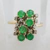 18ct Yellow Gold Natural Emerald and Diamond Large Cluster Ring - Antique / Vintage