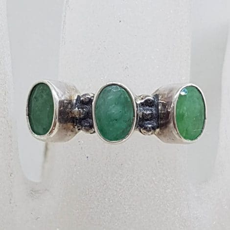 Sterling Silver Three Emerald Ring